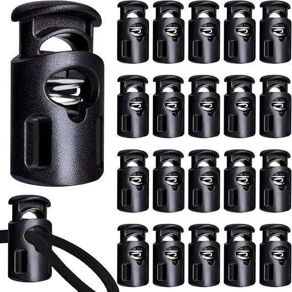 TUWAFE 20 PCS Plastic Cord Locks, Shoe Lace Tie Locks, Spring Cord Locks For Drawstring, Lock For Paracord, Drawstring, Shoelaces, Cloth And Backpacks String Clip Replacement (Black)