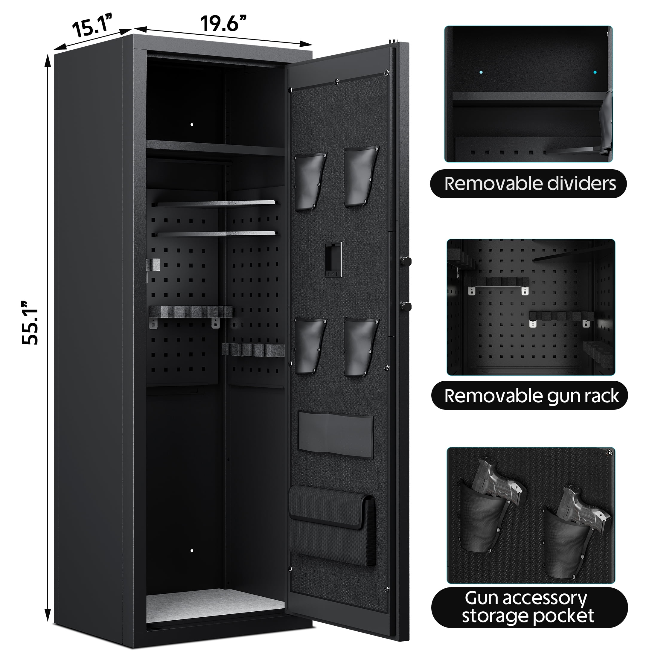 Sapital 10-15 Biometric Rifle Gun Safe, Quick Access Fingerprint Cabinet with Adjustable Gun Rack