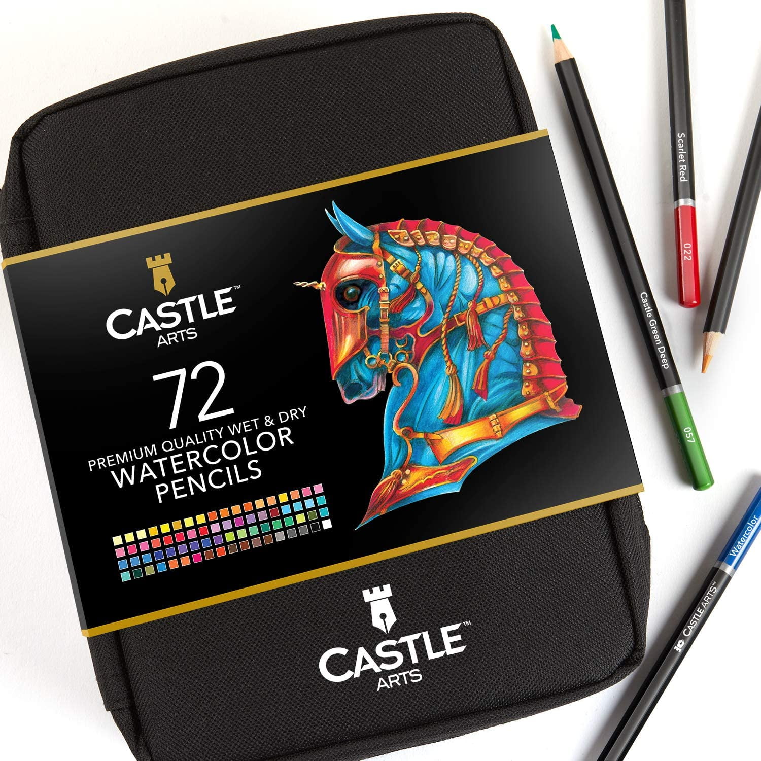 Castle Art Supplies 72 Watercolor Pencils Zip-Up Set for Adults Kids Artists | Quality Colored Cores Vivid Colors to Create Beautiful Blended Effects with Water | Includes Handy Travel Case