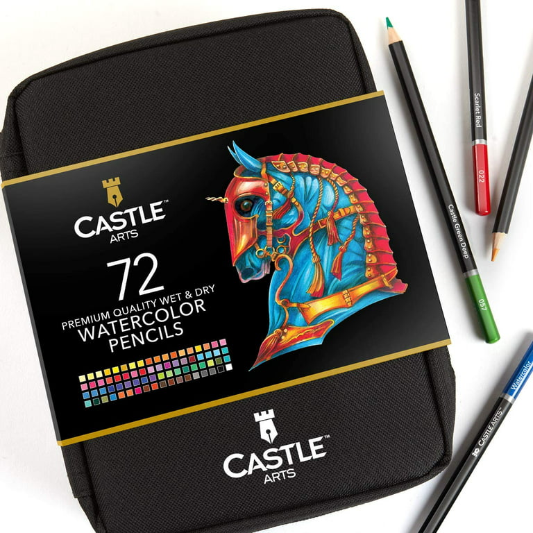 Castle Art Supplies 72 Watercolor Pencils Zip-Up Set for Adults Kids  Artists | Quality Colored Cores Vivid Colors to Create Beautiful Blended  Effects