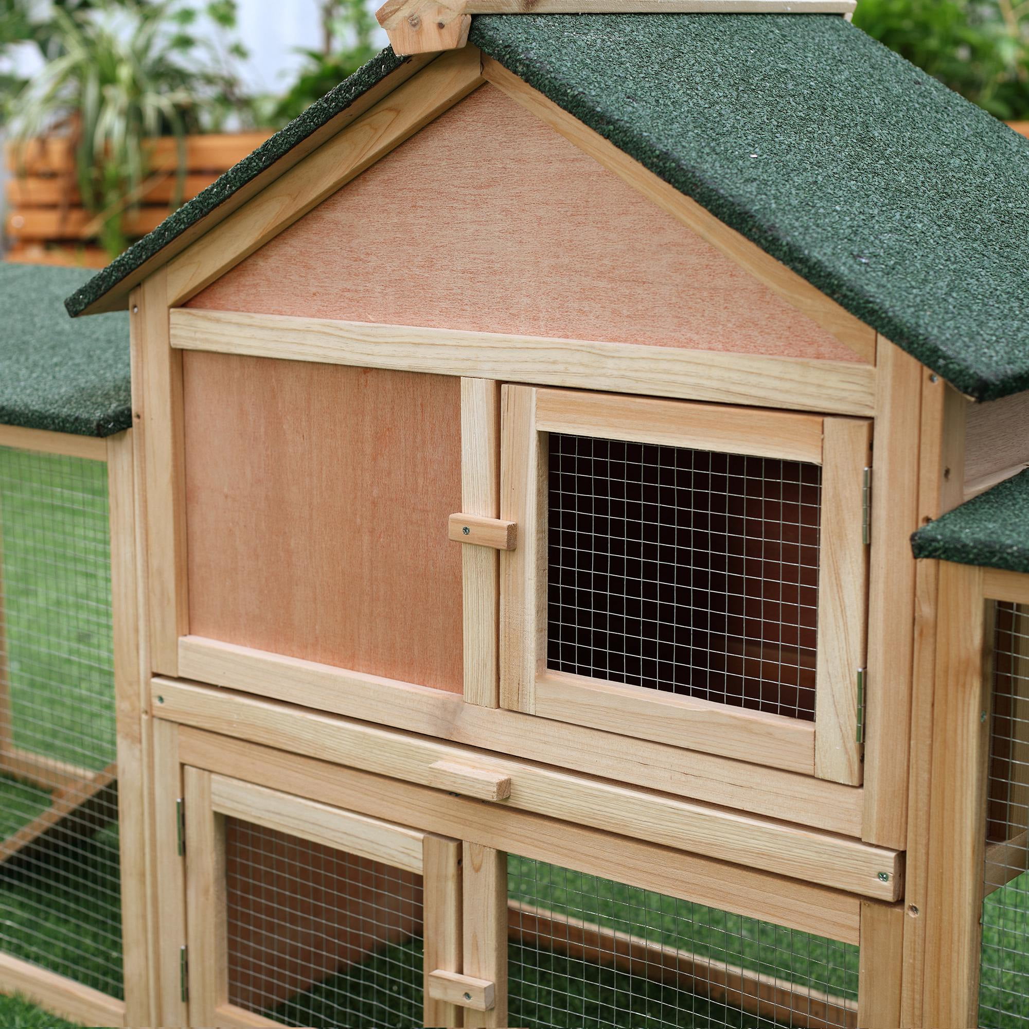 Pawhut Rabbit Hutch with Run Area Ladder Removable Tray, 83" L x 18" W x 33" H