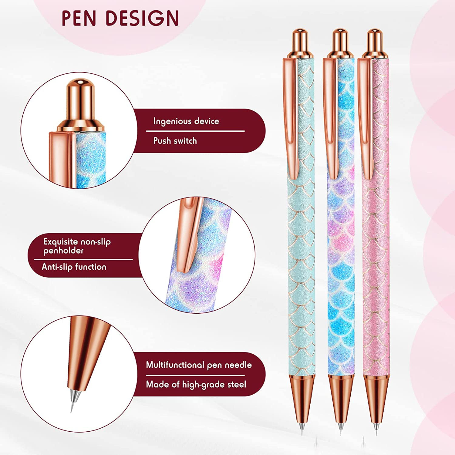 2pcs Glitter Sharp Weeding Pen with 2pcs Refills, Retractable and Replaceable Vinyl Pen for Air Release, Air Release Weeding Pin Pen for Craft and