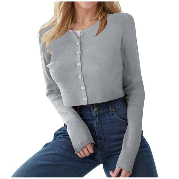 Cute Womens Sweater Vest Cropped Top for Casual Fall Fashion Women's Cropped Cardigan Long Sleeve Button Down Lightweight Ribbed Knit Sweater Tops