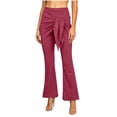 thumbnail image 2 of Lmueinov Bell Bottom Pants for Women Elastic Waist Tie Front Flare Pants Solid Color Slim Fit Trousers Fashion Casual Wrap Waist Pants for Vacation Everyday Wear, 2 of 7