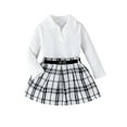 thumbnail image 3 of THDHVS Toddler Girl Outfits,Outfits for Girls,Girls Plaid Uniform Style V Neck Solid Top with Pleated Skirt 2 Piece Set White 2-3 Years, 3 of 7