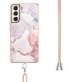 thumbnail image 3 of Allytech Galaxy S21 FE Case, Flexible TPU Marble Pattern Slim Fit Anti-scratch Shock-absorbing Full Protection Back Cover with Hand Strap Lanyard Case for Samsung Galaxy S21 FE, Pink, 3 of 4