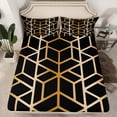 thumbnail image 6 of jejeloiu 3D Geometric Bed Sheets,Modern Geometric Art King Sheets,Gold Black Sheet Set,Lightweight Room Decorative,4 Pieces, 6 of 7