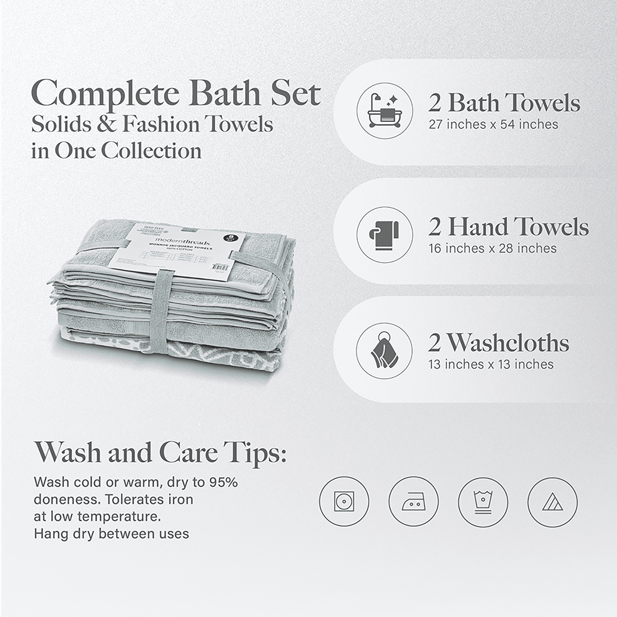 Modern Threads Monroe 6-Piece Cotton Bath Towel Set, Dark Sage