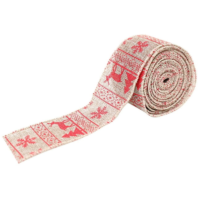 facefd 5M Christmas Burlap Ribbon Xmas Tree Red Truck Wire Edge Gift Wrapping Craft No.11