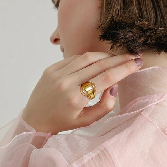 Geometric Rhombus Ring 14K Yellow Gold Minimalist Women Rings Fashion Jewelry Valentine's Day Gift for Lover