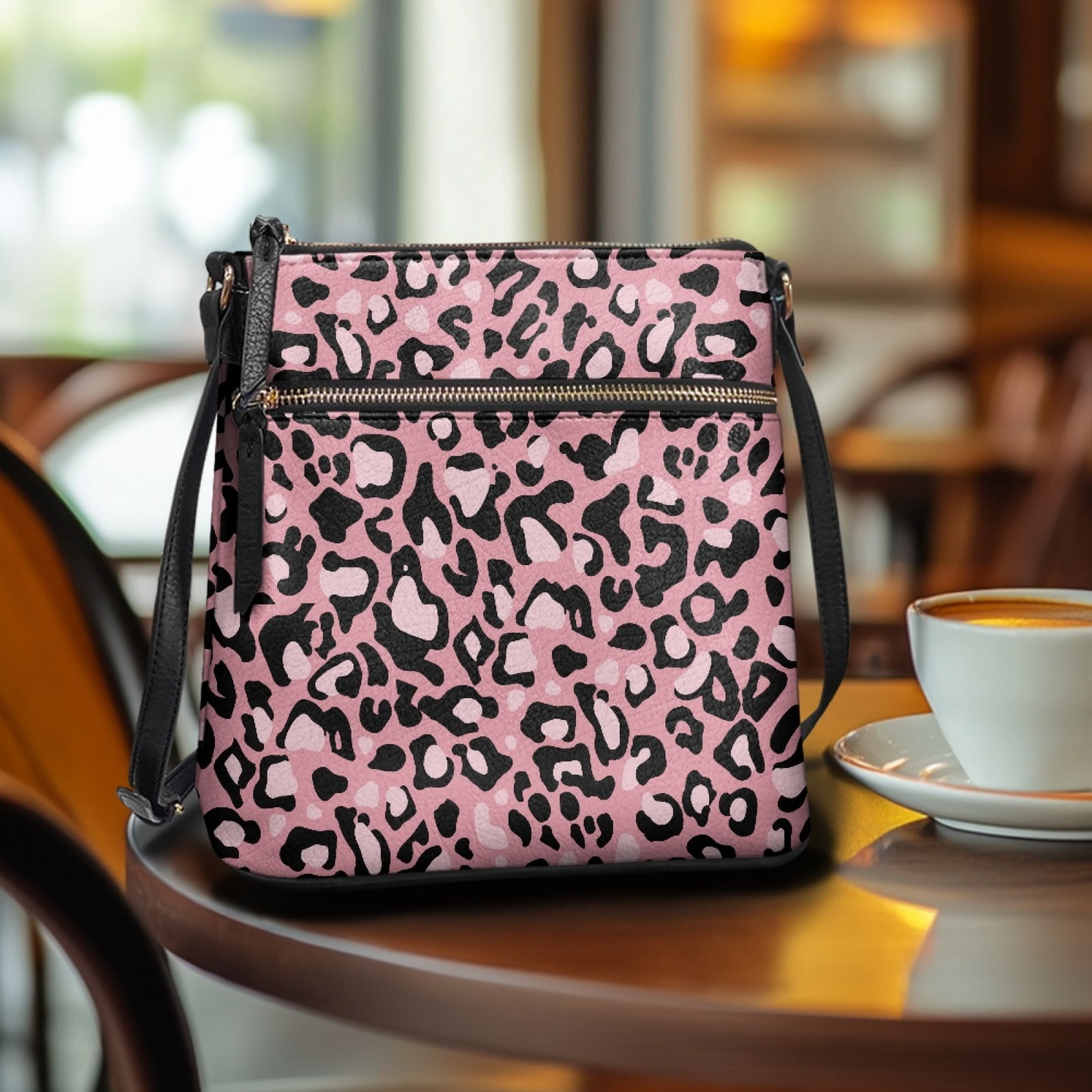 LedBack Leopard Print Leather Hobo Purses for Women Crossbody Bags Medium Size Portable Cross Body Shoulder Purse with Adjustable Strap for Travel Shopping Working, Pink
