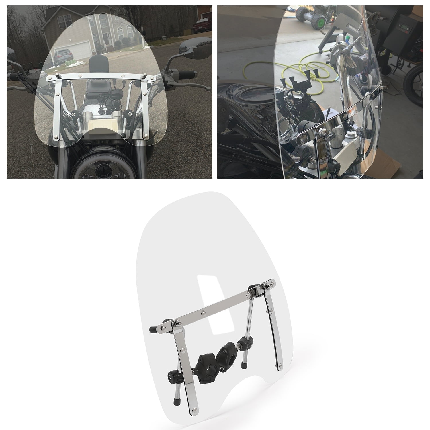 KOJEM Clear Motorcycle Windshield Windscreen for Harley Davidson Sportster Dyna Glide Softail Honda Kawasaki Suzuki Yamaha Cruiser Savage Intruder Volusia Boulevard Vulcan Vn