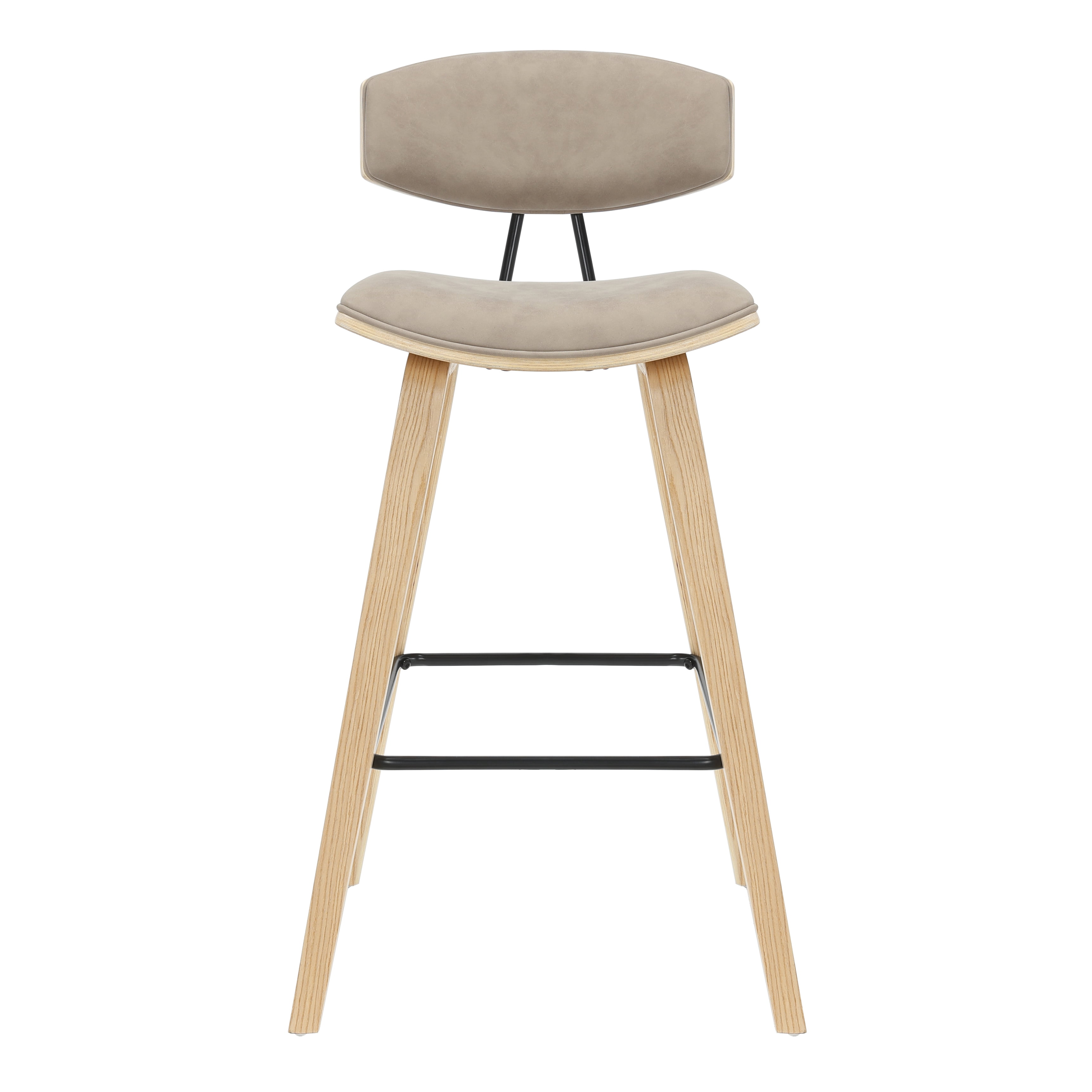 Fox 38 in. H Bar Height Vintage Taupe Curved Back Wood Bar Stool with Faux Leather Seat Set of 4