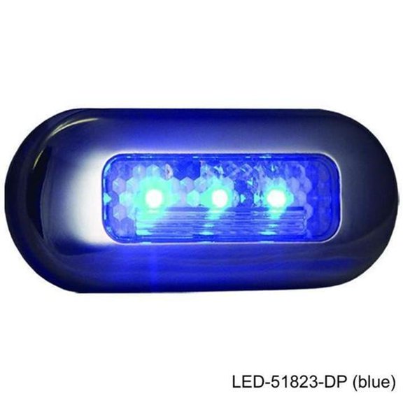 TH Marine 3 x 1.25 ft. Highly Polished 316 Stainles Steel LED Oblong Courtesy Light, Blue