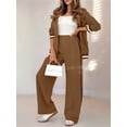 thumbnail image 4 of Women'S Fall Spring 2 Piece Blazer Outfits Business Casual Oversized Jacket Wide Leg Work Pants Dark Brown XXL, 4 of 9