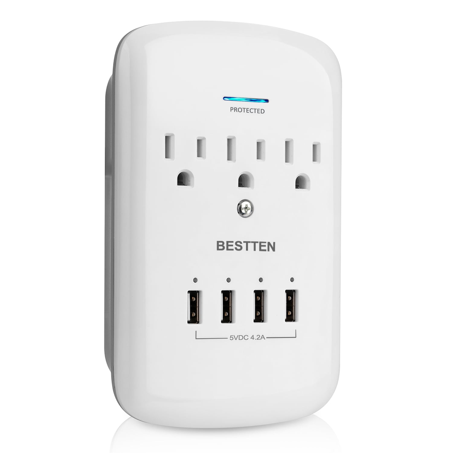 bestten outlet extender with 4 usb charging ports (4.2a total) and 3 ac