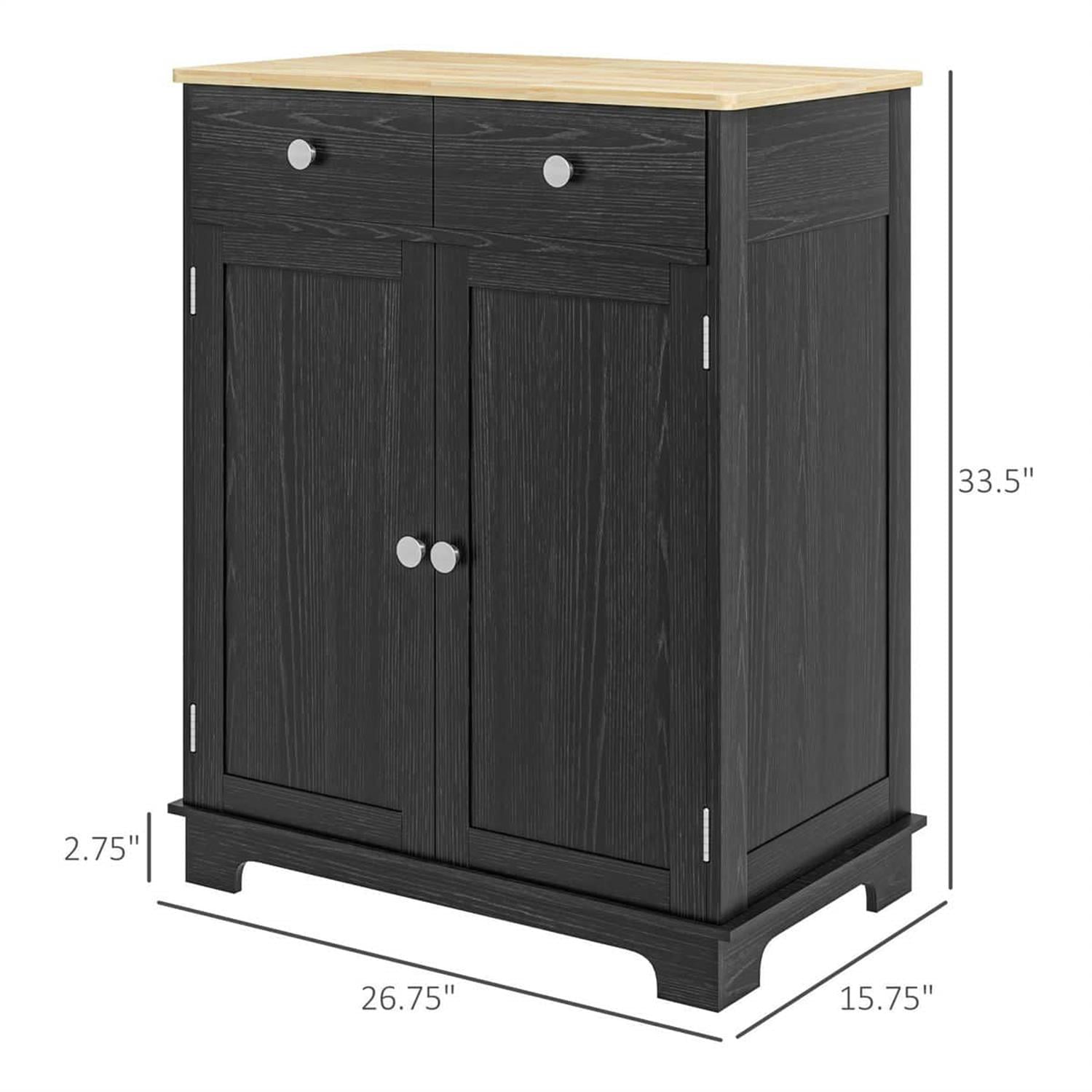 Demi Bonn 33" Solid Wood Top Kitchen Storage Cabinet, Sideboard Floor Cupboard with Adjustable Shelf & 2 Drawers for Modern Home Decor, Black