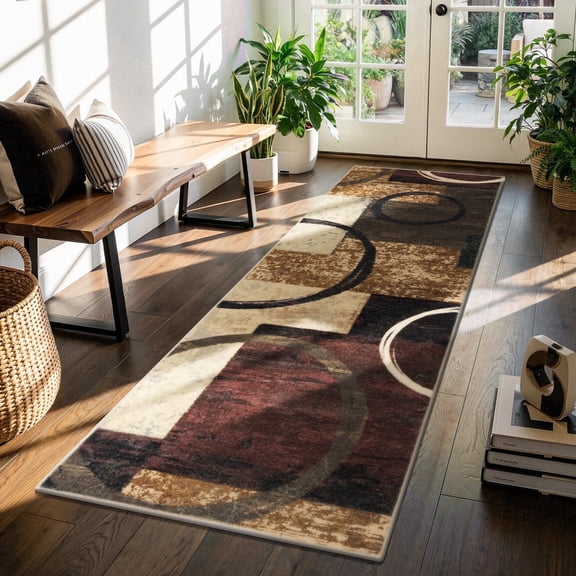 MJIAexp 2'x6' Boho Kitchen Runner Rug Indoor Machine Washable Hallway Runner Rug Non-Slip Entryway Runner Laundry Rug Throw Carpet for Living Room Bedroom Dining Room Hallway Kitchen Red Brown