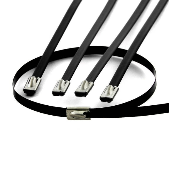 DNA Motoring ZT-12-5-BK 5pcs 12" 300mm Long Stainless Steel Wrap/Cable Zip Tie (Black)