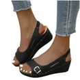 thumbnail image 4 of asdoklhq Women's Sandals Shoes,Women's Vintage Buckle Wedge Heel Open Toe Low Fish Mouth Roman Sandals, 4 of 4