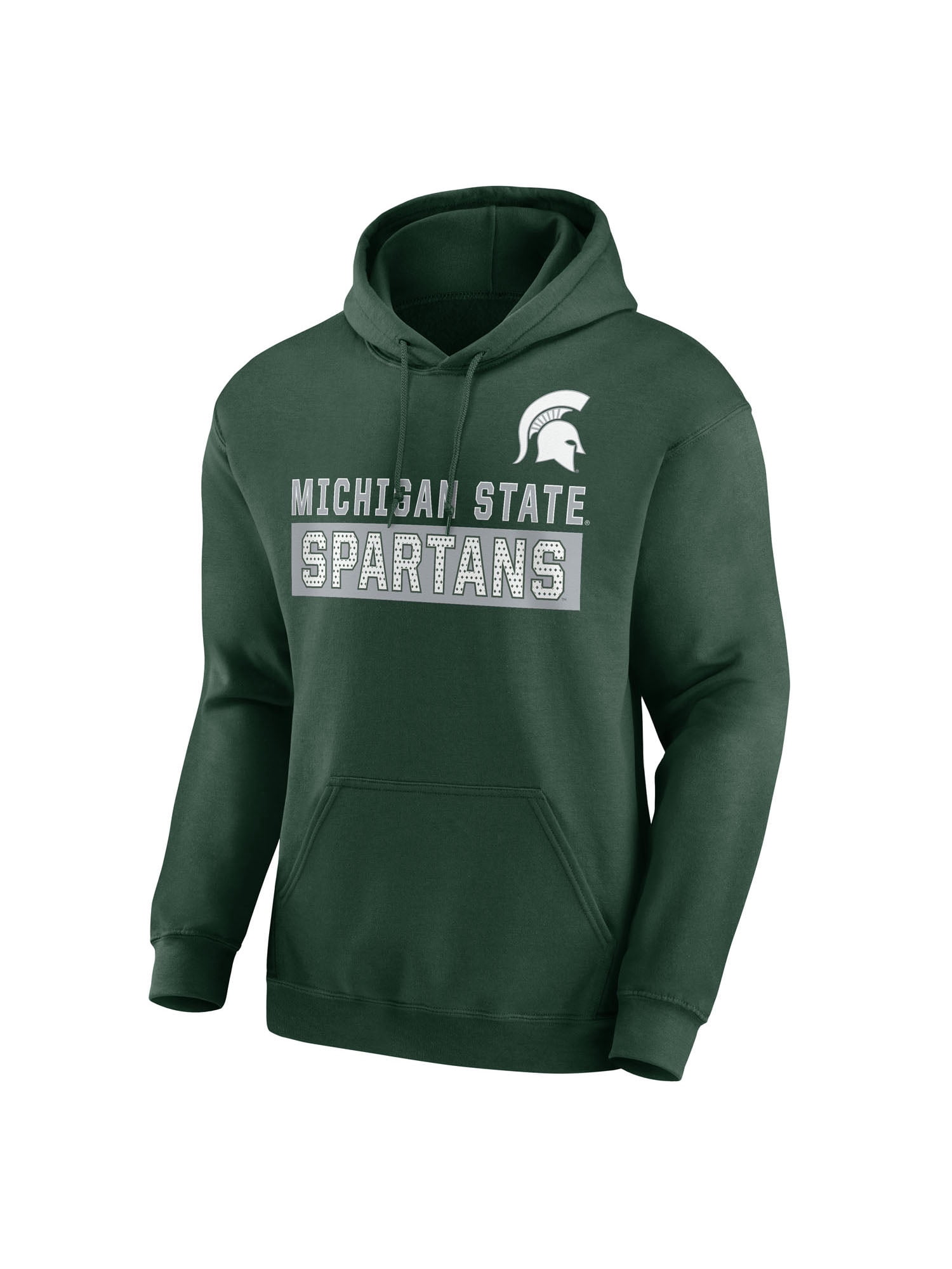 NCAA Michigan State Spartans Men's Green Stacked Cotton Fleece Pullover Hoodie, Up to Size 3XL