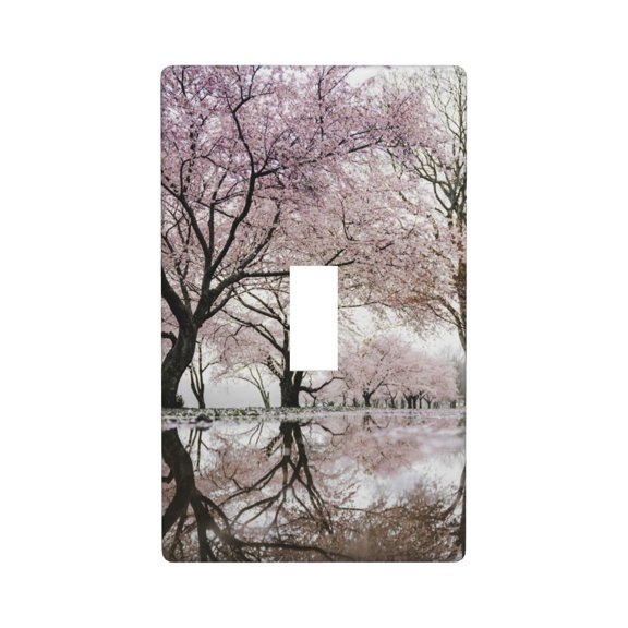 cherry blossom trees near river Light Switch Cover Plates Single Toggle Wall Plate, Decorative 1-Gang Christmas Decor Lightswitch Cover