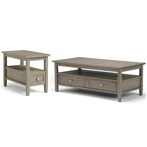 Home Square 2-Piece Set with 48" Coffee Table and 14" Narrow Side Table in Gray