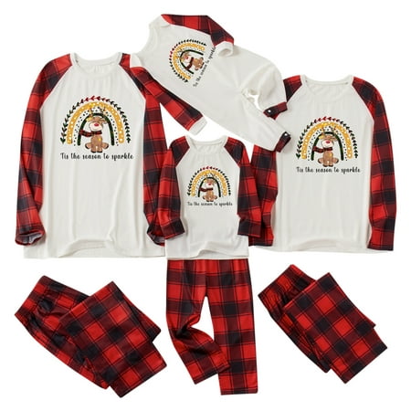 

Lovskoo Matching Family Christmas Pajamas for Women Fawn Deer Printed Round Neck Long Sleeve Top and Bottom Loungewear Jammies Sleepwear Wear Mommy Red