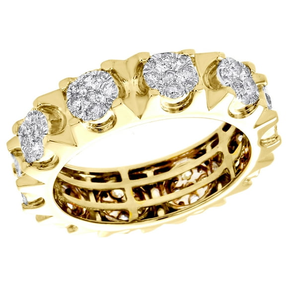 14K Yellow Gold Real Diamond Cluster Wedding Band 7mm Mens Eternity Ring 1.50 CT