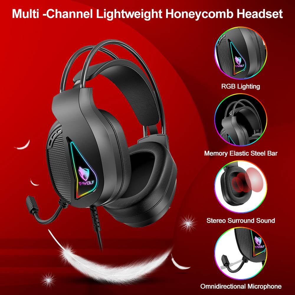 USB Wired Gaming Keyboard and Mouse and Headset Combo LED RGB Backlit 104 Keys Mechanical Feel for Laptop Computer Gamer Bundle