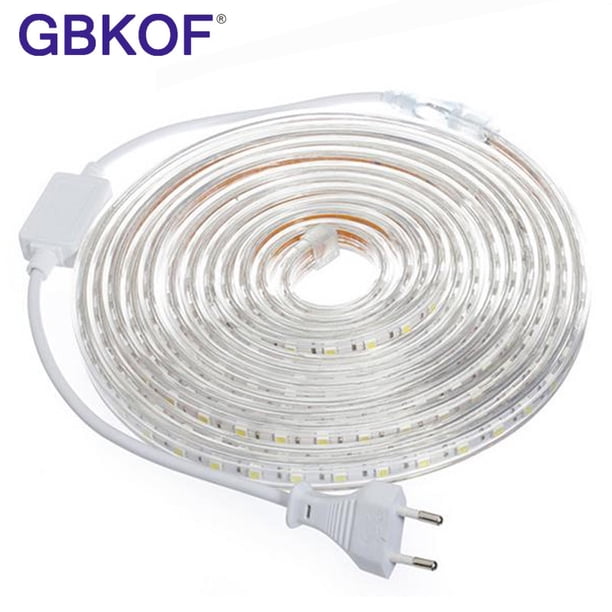 Tira de luces LED SMD 5050 AC220V, 60 ledes/m, resistente al agua, con enchufe de alimentación de 1M/2M/3M/5M/6M/8M/9M/10M/15M/20M Tan Jianjun unisex
