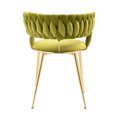 thumbnail image 4 of Elegant Velvet Fabric Dining Chair Set of 2 with Woven Backrest, Upholstered Back Stool with Metal Golden Legs and Anti-slip feet, Vanity Chair for Bedroom Living Room Dining Room, Green, 4 of 9