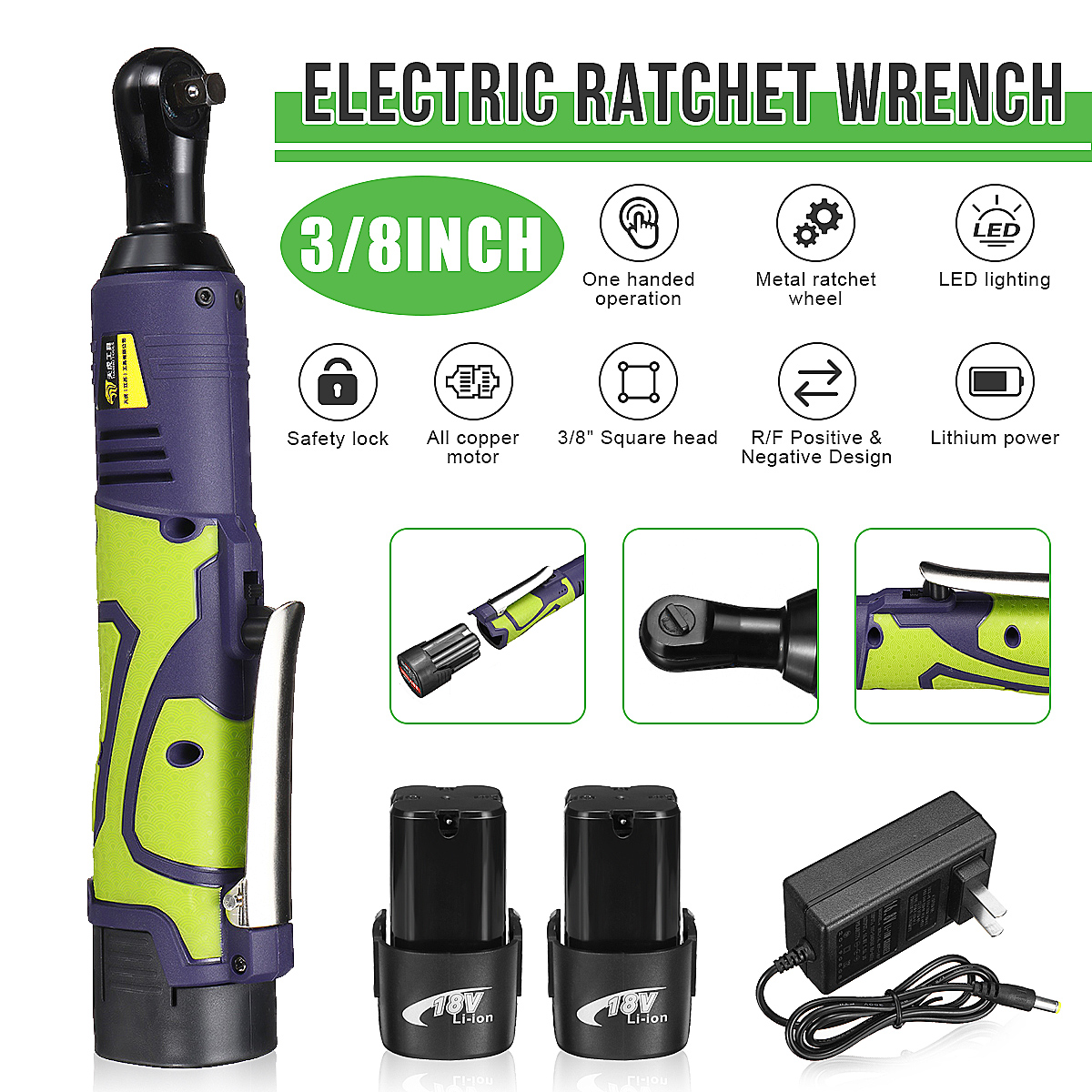 Electric 3/8" Ratchet Wrench 18V Power Ratchet Tool Kit 1017mm Socket