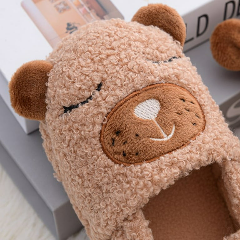 Brown Teddy Bear Slippers on sale for Women and Girl Home Indoor Winter Shoes Soft Cute