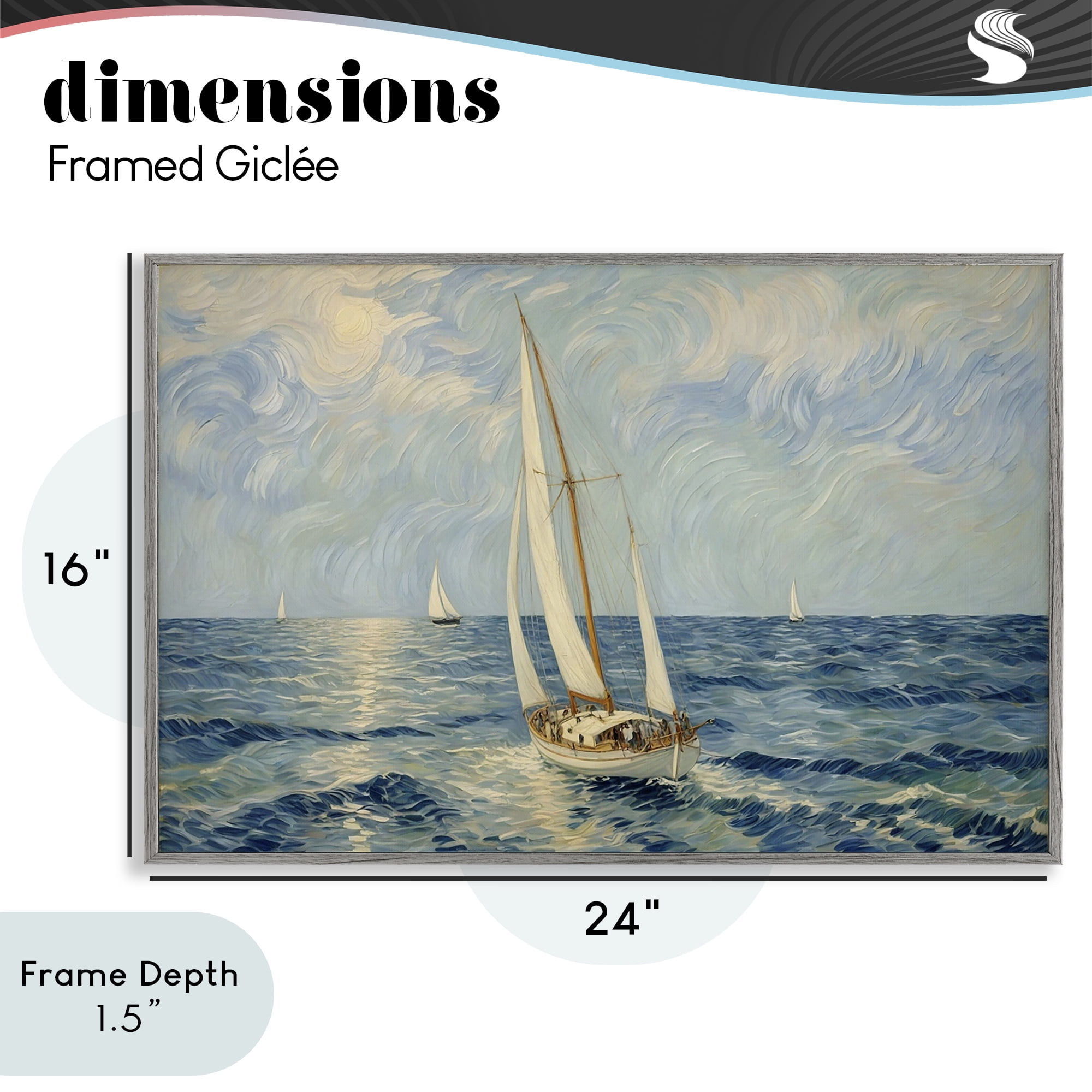 Stupell Industries Sailing Yacht on Blue Sea Gray Framed Giclee Art, design by Angie Hawke