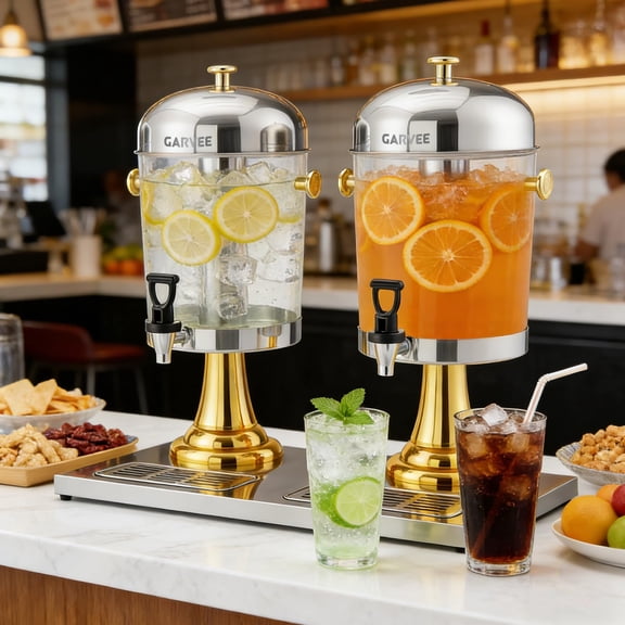 4.4 Gallon Commercial Drink Dispenser, Stainless Steel Beverage Dispenser with Ice Core, Stand & Spigot for Cold Juice, Iced Tea and Lemonade at Parties & Weddings, Gold