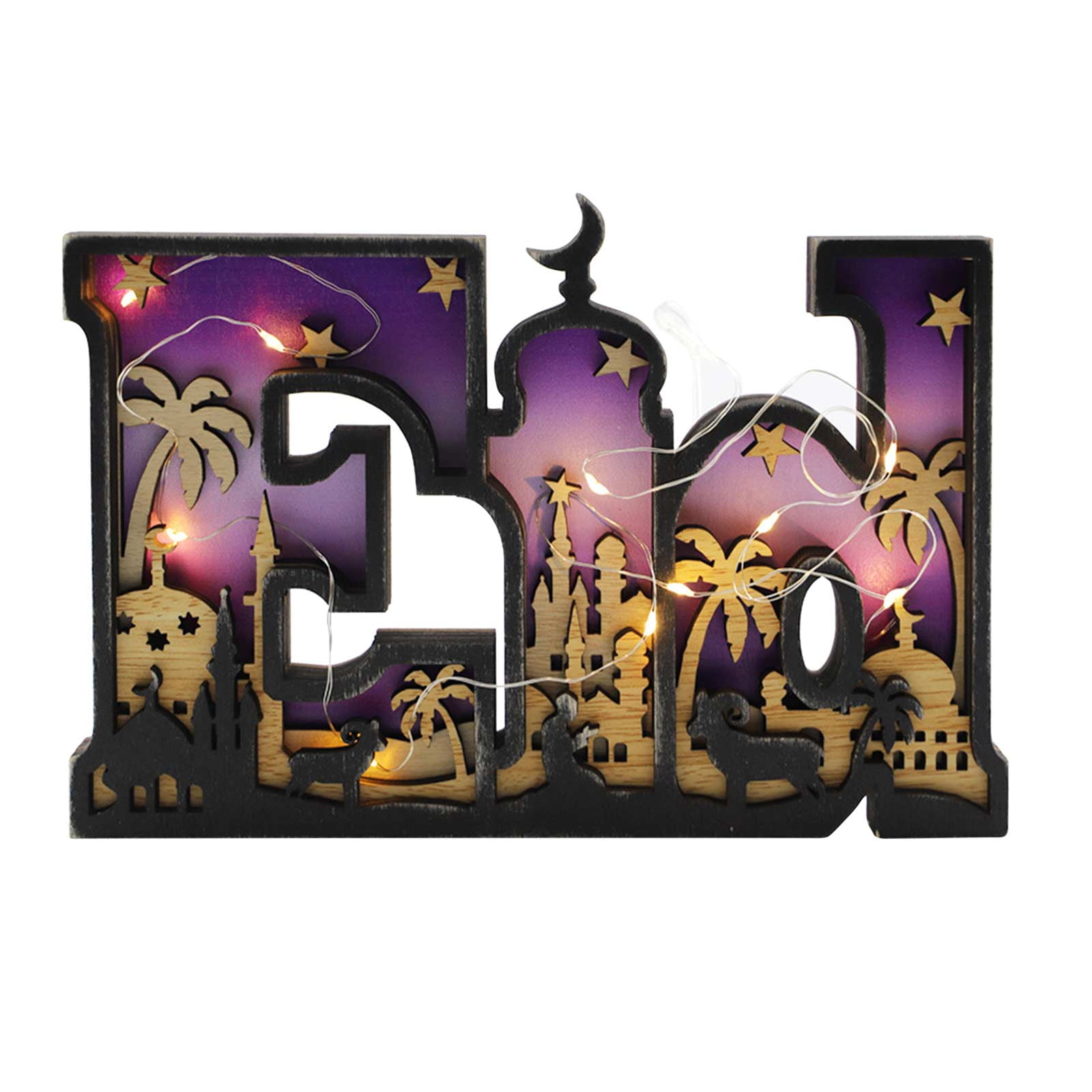 Eid Al-Fitr Wood Desktop Ornament Alphabet Shape Tabletop Decorations ...
