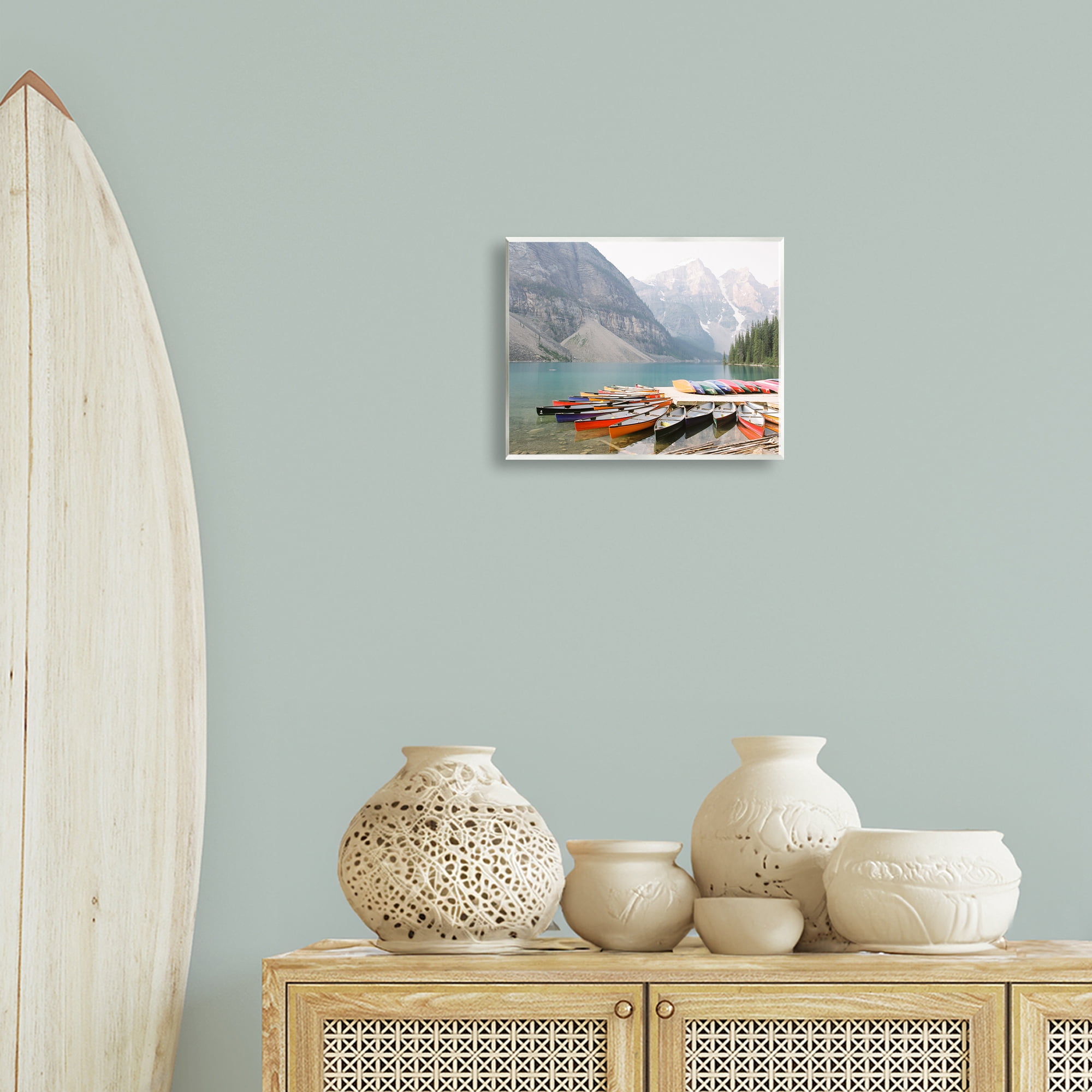 Stupell Industries Cliffside Canoe Dock Landscape Photography Unframed Art Print Wall Art, 14 x 11