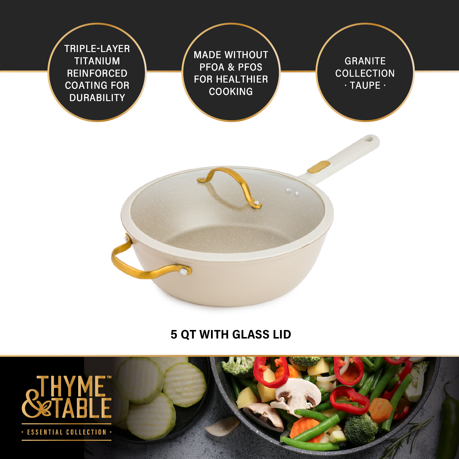 Thyme & Table 5-Quart Granite Non-Stick Saute Pan with Lid photo 7