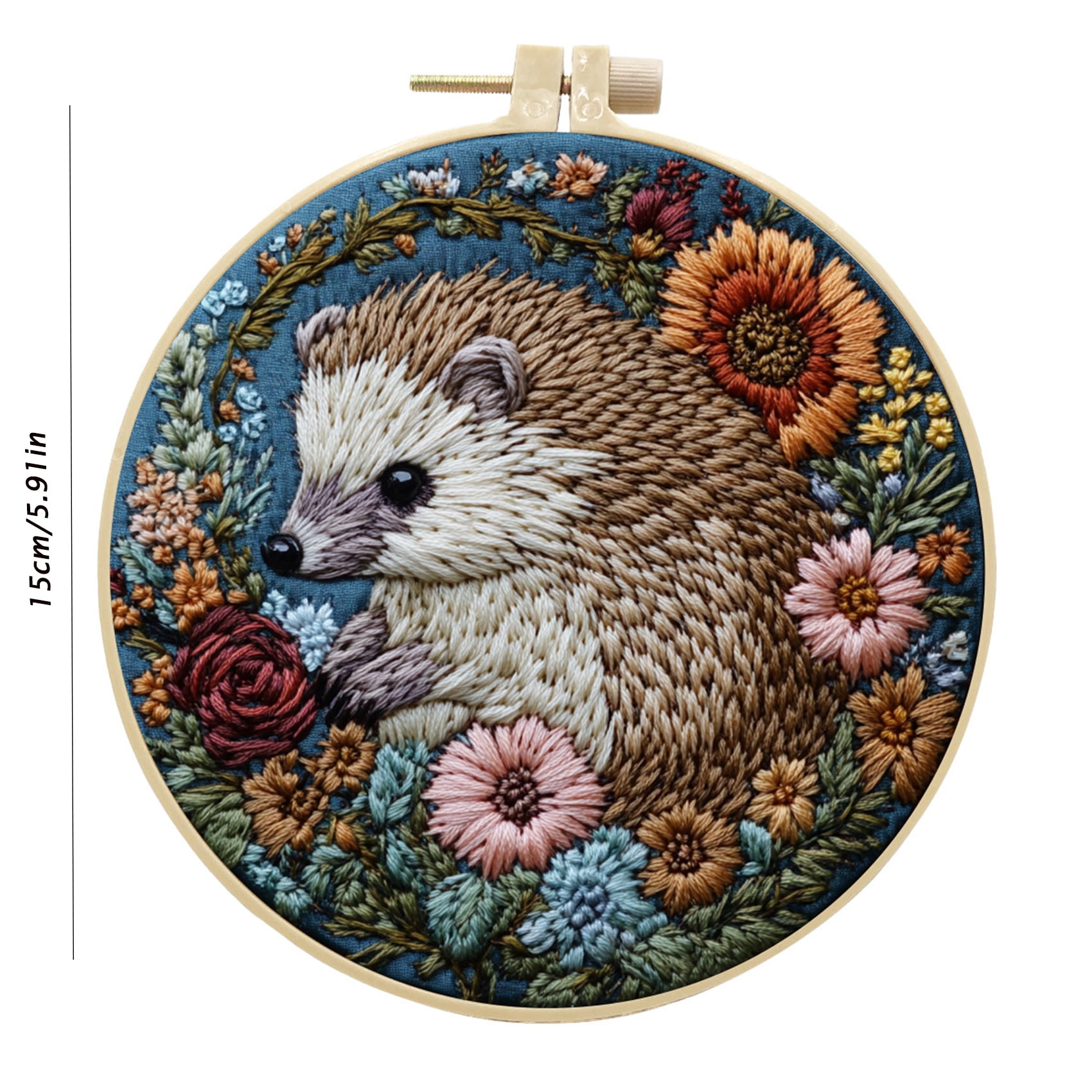 HVEST 4 Pack Hedgehog and Flower Embroidery Kit for Beginners -  Cute Animal with Embroidery Pattern, Hoop, Complete Cross Stitch Supplies (Needle/Threads/Scissors) DIY Craft for Adults Sewing Hobby