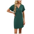 thumbnail image 2 of QUNYINEY Cotton Moo Moos for Women Nightgown Short Sleeve Green Button Sleep Dress V Neck Comfy Knee Length Night Shirts for Women Sleepwear, 2 of 9