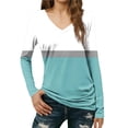 thumbnail image 2 of Fengqque Long Sleeve Color Blocking Shirts for Women V Neck T Shirts Slim Fit Tunic Tops Fashion Clothing Sky Blue XL(XL), 2 of 7