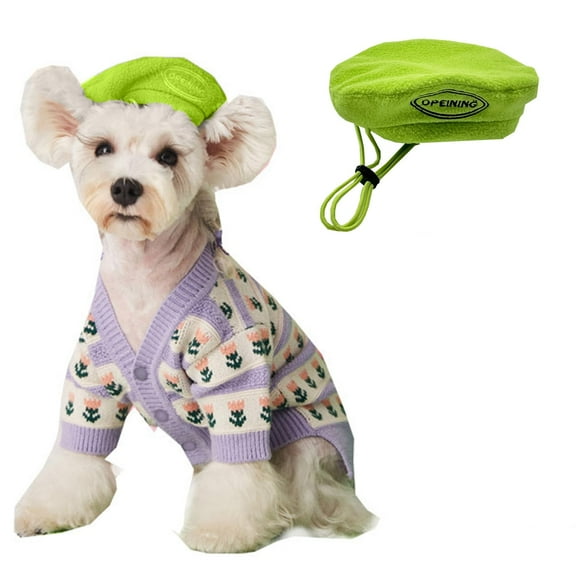 Harikaji Dog Beret Hat, Dog Cap with Adjustable Elastic Strap, Dog Costume Hair Accessory Photo Props, Pet Hat for Cat Small Medium Dog (Head Girth<14.5") Green