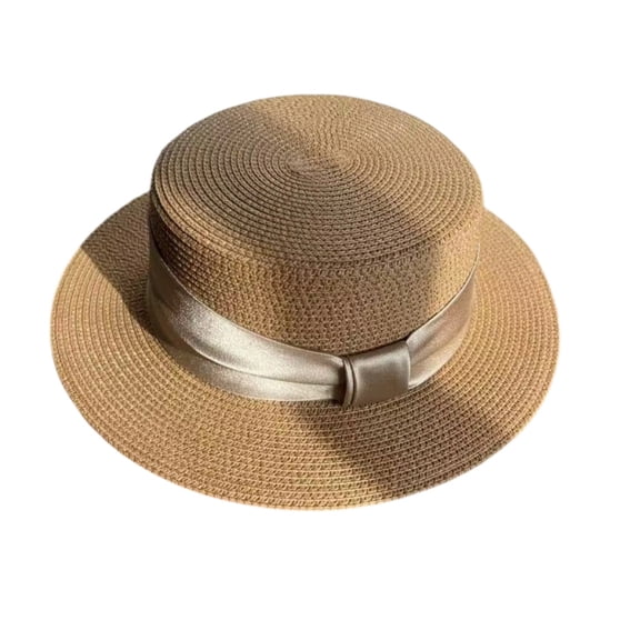Gyujnb Wide Brim Sun Hat for Beach Hat with Flat Top Design Breathable Woven Summer Outdoor Sun Floppy Beach Hat for Travel