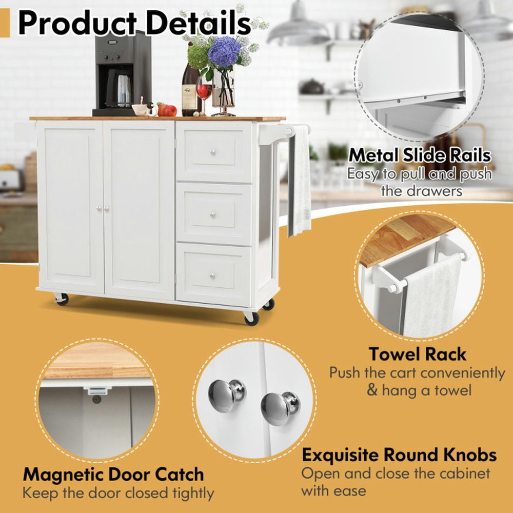 Finihen Rolling Storage Cabinet Cart, Kitchen Island Cart, Kitchen Island Trolley Cart Wood with Drop-Leaf Tabletop and Storage Cabinet, for Kitchen, Dining Room, White Finihen Rolling Storage Cabinet Cart, Kitchen Island Cart, Kitchen Island Trolley Cart Wood with Drop-Leaf Tabletop and Storage Cabinet, for Kitchen, Dining Room, White