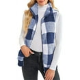 thumbnail image 3 of Cindysus Ladies Fluffy Zip-Up Outwear Women V Neck Jacket Vest Sleeveless Open Front Plaid With Pockets Coat Blue S, 3 of 5