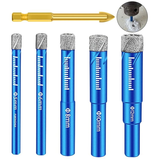 Broca para azulejos, 5 piezas Broca para azulejos de diamante con vástago hexagonal, Broca para azulejos de porcelana de 5/6/8/10/12 mm para vidrio, cerámica, granito, mármol y otros JAMW Sencillez