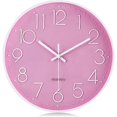 thumbnail image 1 of Pink Wall Clock for Children and Girls, Modern, Silent Pendulum with 3D Numbers, Easy to Read, Non-T, 1 of 5
