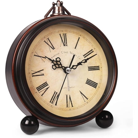 Battery Alarm Clock,Night Light,Vintage Hangable Super Silent Non Ticking Analog Table Clock for Bedroom Bedside, Desk,Shelf