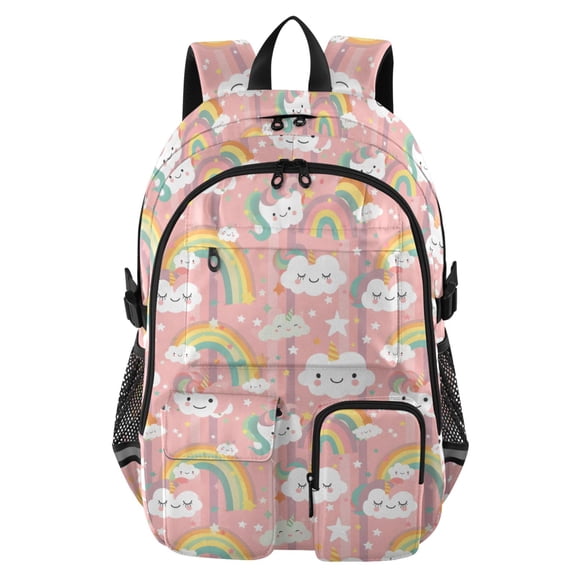 DIXRUYEE Unicorn Clouds Rainbow Pattern Pattern Backpack for School 14”Laptop Compatible with Reflective Safety Strips